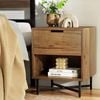 Homfurn Rustic Oak Nightstand – Industrial Style, 1 Drawer With Air-gap Handle, Open Shelf,