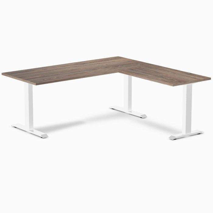 Desky Fixed Height Melamine L-Shape Office Desk White Frame 180x175cm