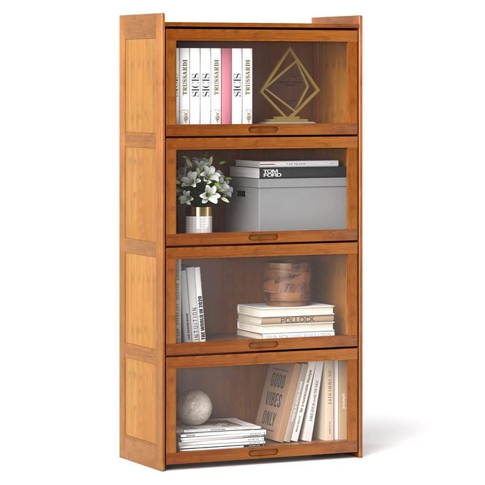 Costway 1.4m 4-tier Bamboo Bookcase Storage Cabinet Bookshelf Brown