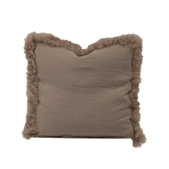Naturally Sheepskins 45x45cm Brown French Linen Cushion With Lambskin Trim (with Insert)