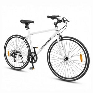 Costway 67cm Mountain Bike 6-Speed Outdoor Cycling Bike MTB Bicycle w/Dual Brakes White