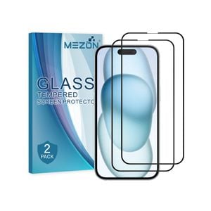 2 Pack MEZON iPhone 15 (6.1") Full Cover Tempered Glass Screen Protectors