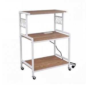 Costway 3tier Kitchen Rolling Utility Cart Power Outlet 10hook Natural