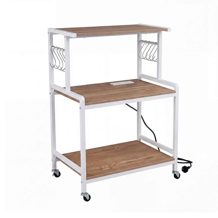 Costway 3Tier Kitchen Rolling Utility Cart Power Outlet 10Hook Natural