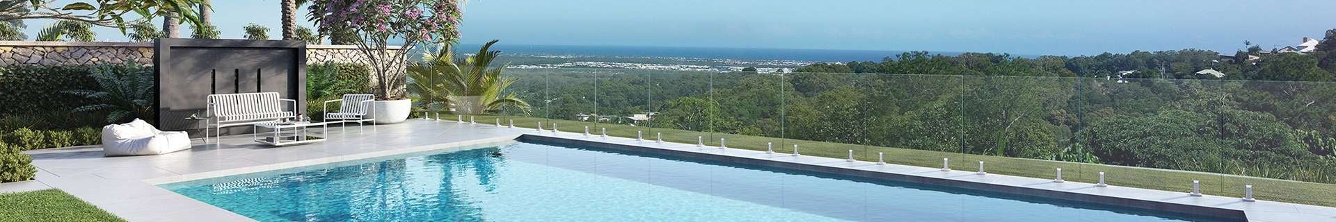 Pool with glass fence.
