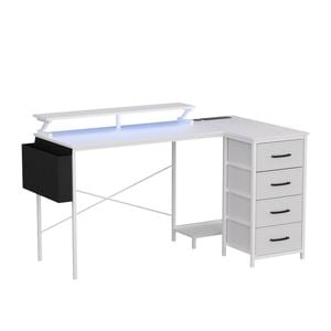 Artiss 140cm L Shaped Gaming Desk Computer Desk With Led Lights & Power Outlets For Home Office