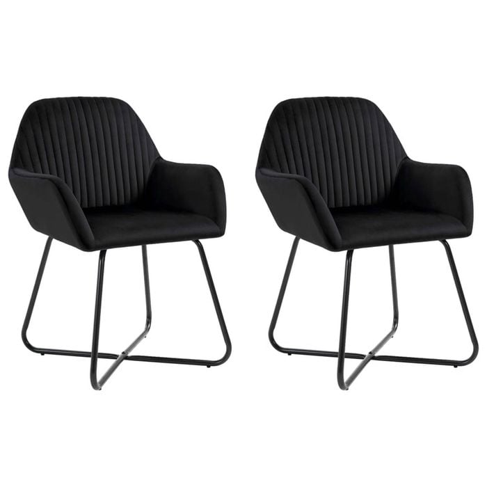 vidaXL Dining Chairs Armchair with Steel Legs Accent Chair 2 pcs Black Velvet