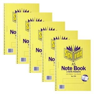 5pc Spirax 570 Pocket Notebook A5 School Stationery 7mm Ruled 200-pages Yellow