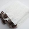 CottonMore Soft Acrylic Knitted Blanket Feather PomPom Throw Rug 130x160cm - Ivory
