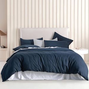 CleverPolly Vintage Washed Microfibre Quilt Cover Set - Navy  - King