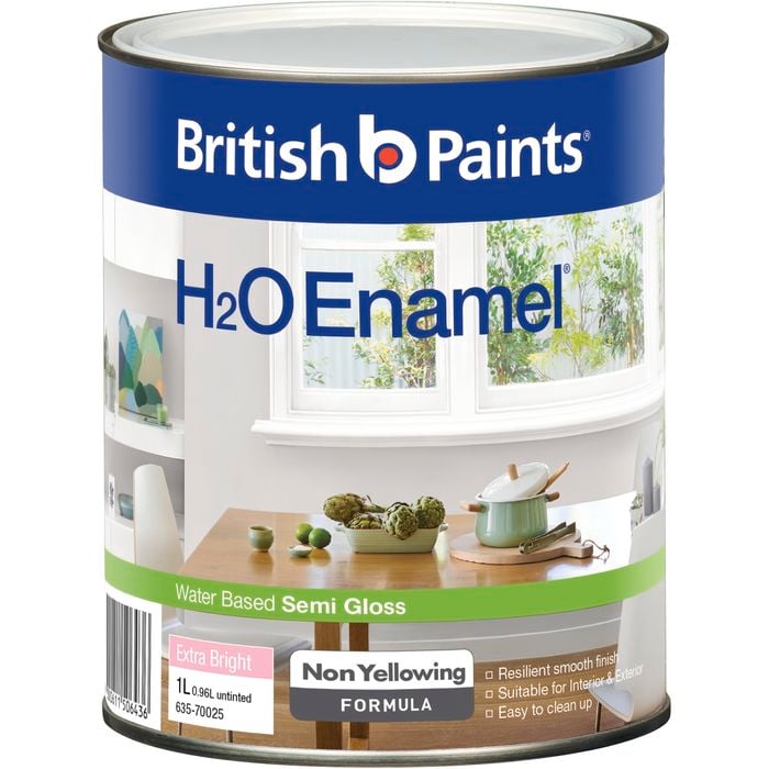 British Paints Extra Bright Semi Gloss H2O Enamel Paint - 1L