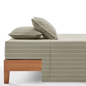 Dreamaker Rumi Washed Cotton Sheet Set Olive with White Stripe Double Bed