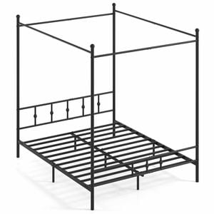 Costway Canopy Bed Frame Queen Modern 4-poster Metal Platform Black