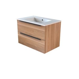 Stein 750mm Light Wall Hung Vanity with Black Integrated Handle