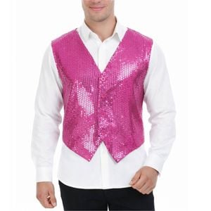 S Sequin Vest Waistcoat Disco Sparkle Costume Dance Party One Size Pink