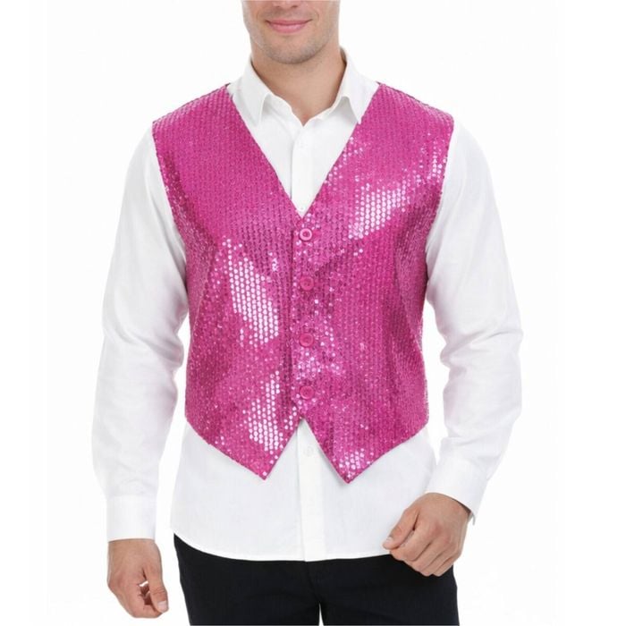 S Sequin Vest Waistcoat Disco Sparkle Costume Dance Party One Size Pink