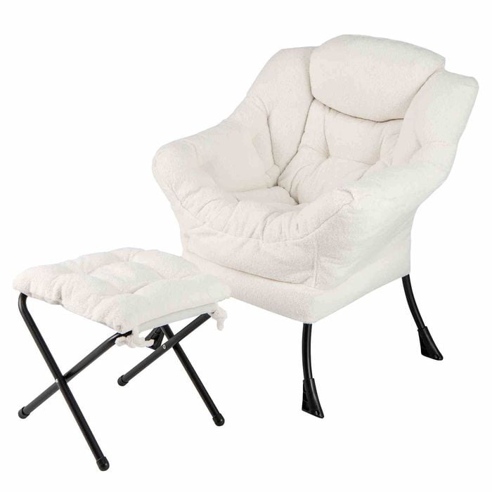 Costway Upholstered Lounge Chair Ottoman Sofa Armchair W/folding Footstool Beige