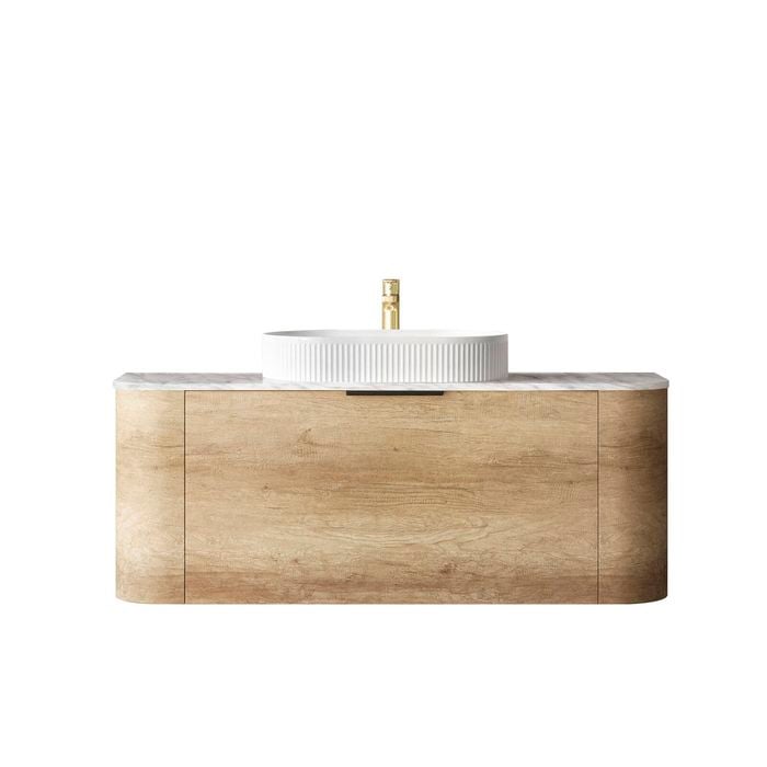 Attica 1200mm Natural Oak Bentwood Wall Hung Curve Vanity With Natural Carrara Marble Top