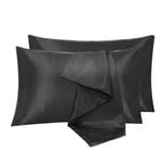LINENOVA 2pcs Luxury Silk Satin Pillow Cases Pillowcase Cushion Covers - Standard,Black