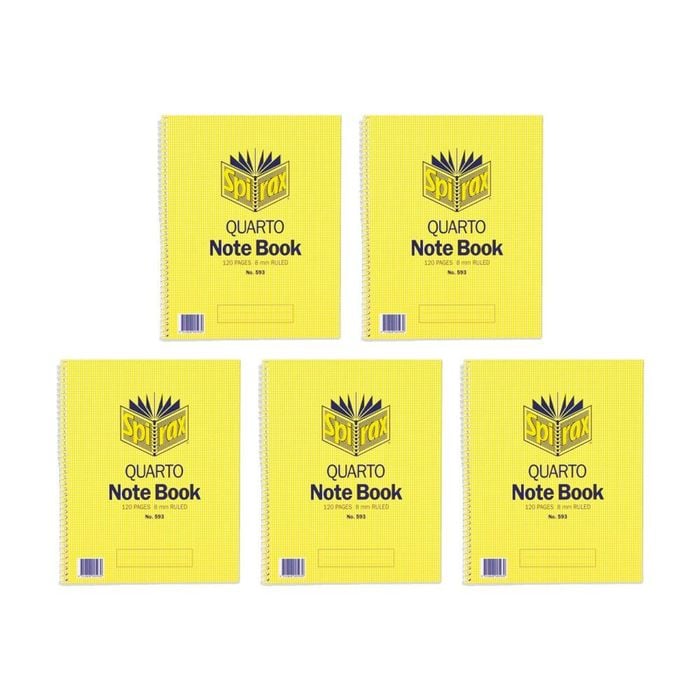 5pk Spirax 593 Quatro Spiral Bound Writing Notebook 120 Pages 252x200mm