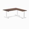 Desky L-Shape Sit to Stand Red Walnut Rubberwood Desk 1500x750x1550x500mm White Leg