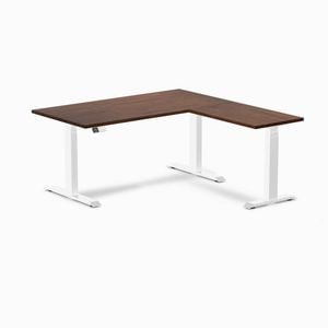 Desky L-Shape Sit to Stand Red Walnut Rubberwood Desk 1500x750x1550x500mm White Leg