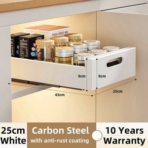 Kitchen Cabinet Pull Out Slide Drawer Shelf Organiser Rack Storage Holder Spices,No Drill Slide Out Drawers 25cm White