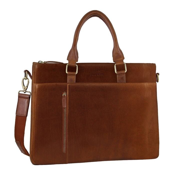 Pierre Cardin Mens Leather Briefcase Business Bag Shoulder 15" Laptop Tote - Tan - Tan | 42 x 7 x 31cm | Leather