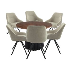 Henrik 7pc Set Round Dining Table Fabric Chair