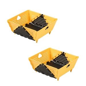 Catzon 2 Pcs Collapsible Colander Plastic for Pasta Fruit Vegetables-Yellow Black