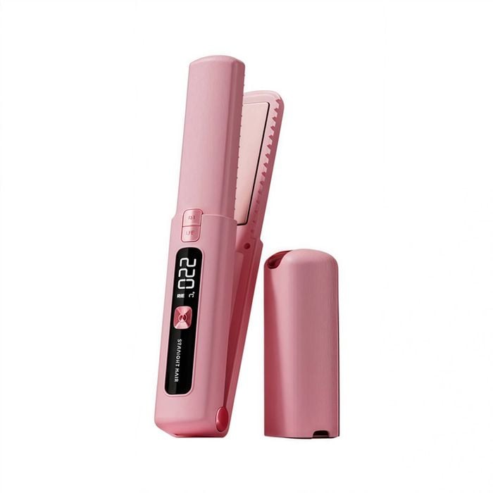 Catzon 2in1 Cordless USB Hair Straightener Portable Curler-Pink
