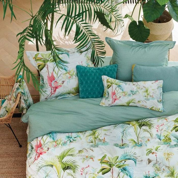 Pip Studio Queen White Palm Scenes White Cotton Quilt Cover Set
