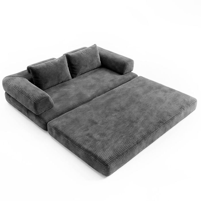 Advwin 2 Seater Folding Sofa Bed 5-in-1 Convertible Floor Loveseat Sofa Corduroy Fold Out Sleeper Couch w/ Armrests Grey