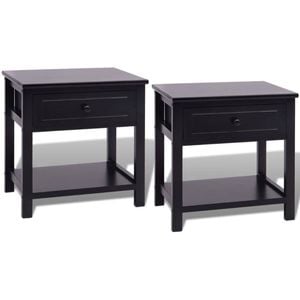 vidaXL 2x Bedside Cabinets Black Bedroom Nightstand Table Unit Furniture