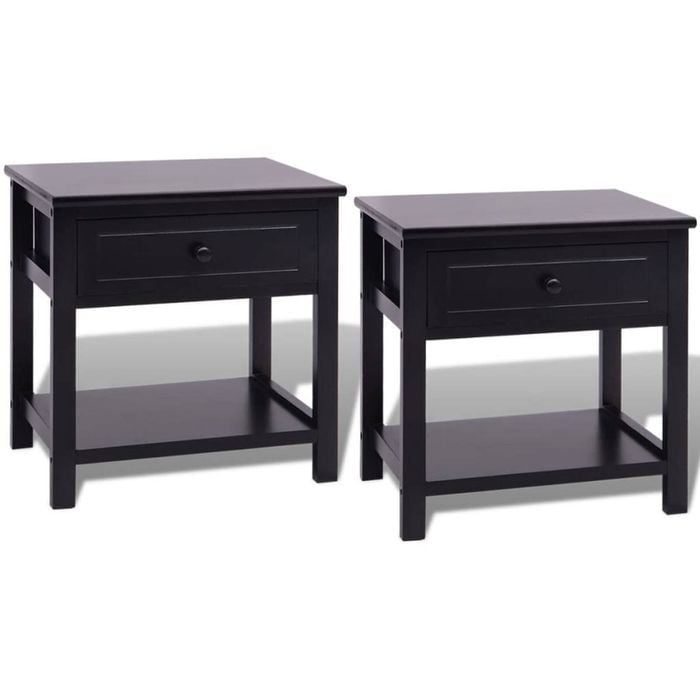vidaXL 2x Bedside Cabinets Black Bedroom Nightstand Table Unit Furniture