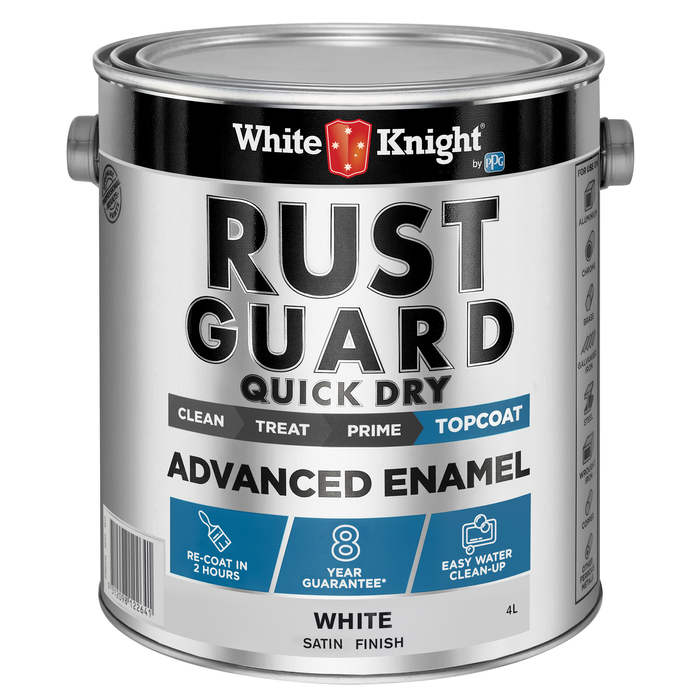 White Knight 4L White Satin Rust Guard Quick Dry Advanced Enamel Paint