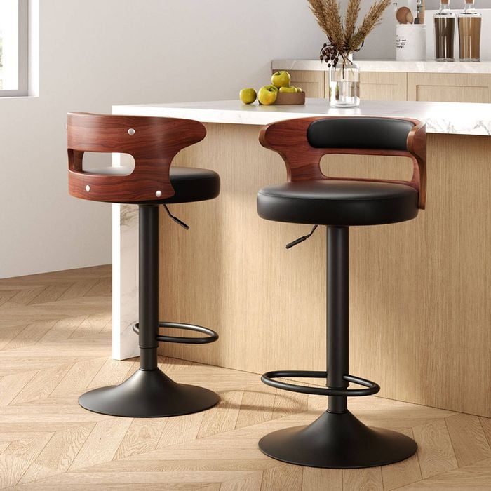 Homfurn 2x Bar Stools – Gas Lift Adjustable Height, Faux Leather, Modern Kitchen Dining Set
