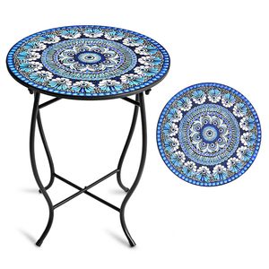 Catzon Metal Outdoor Side Table 14in Round Plant Stand-DarkBlue