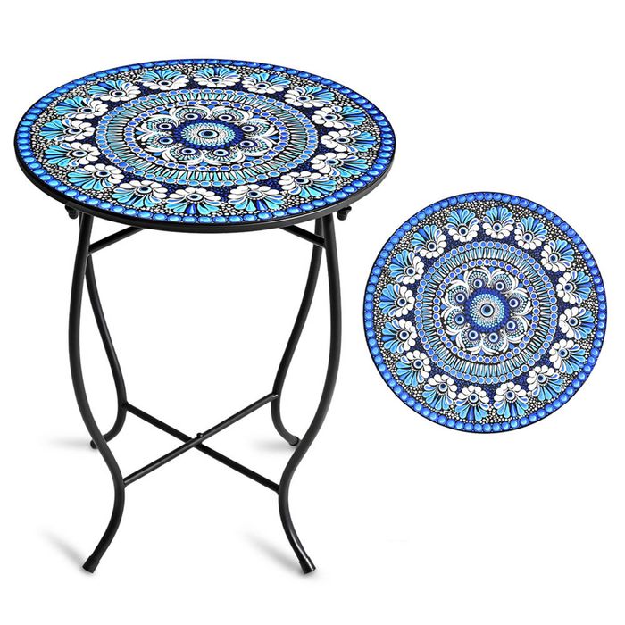 Catzon Metal Outdoor Side Table 14in Round Plant Stand-DarkBlue