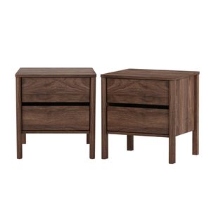 Oikiture 2x Bedside Table 2 Drawers Side Table Nightstand Handle-free Walnut