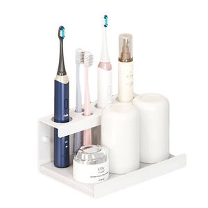 Catzon 20cm Self Adhesive Electric Toothbrush Holder 4 Slots Diatomite Dish-white