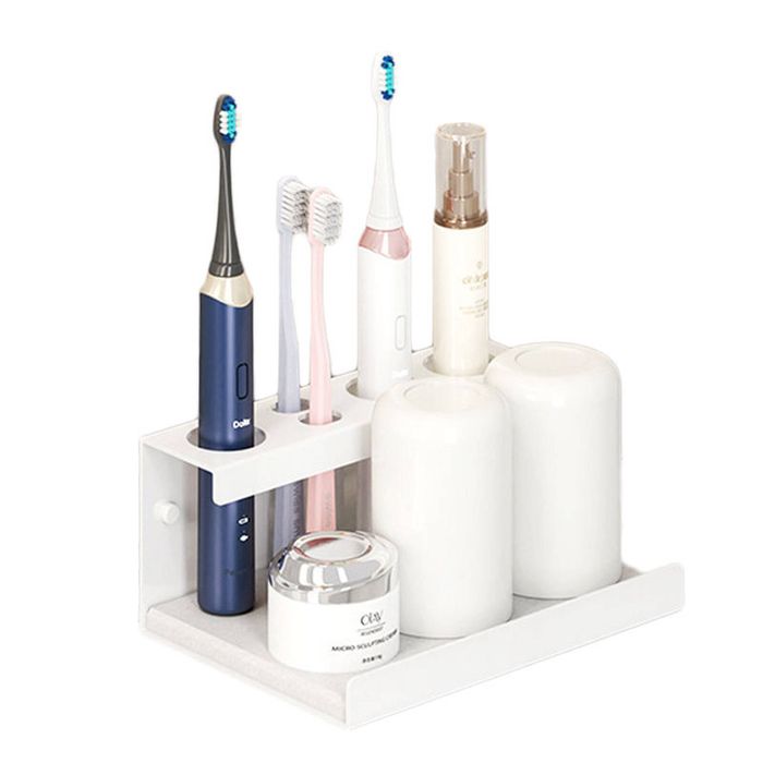 Catzon 20cm Self Adhesive Electric Toothbrush Holder 4 Slots Diatomite Dish-white