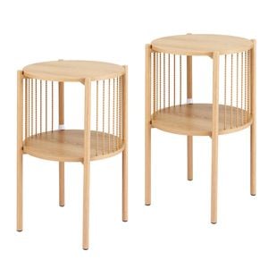 Artiss End Tables 2pcs Coffee Table Round Wood