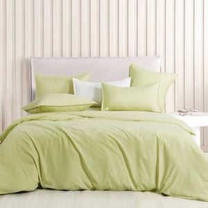 CleverPolly Vintage Washed Microfibre Quilt Cover Set - Lemon - Double