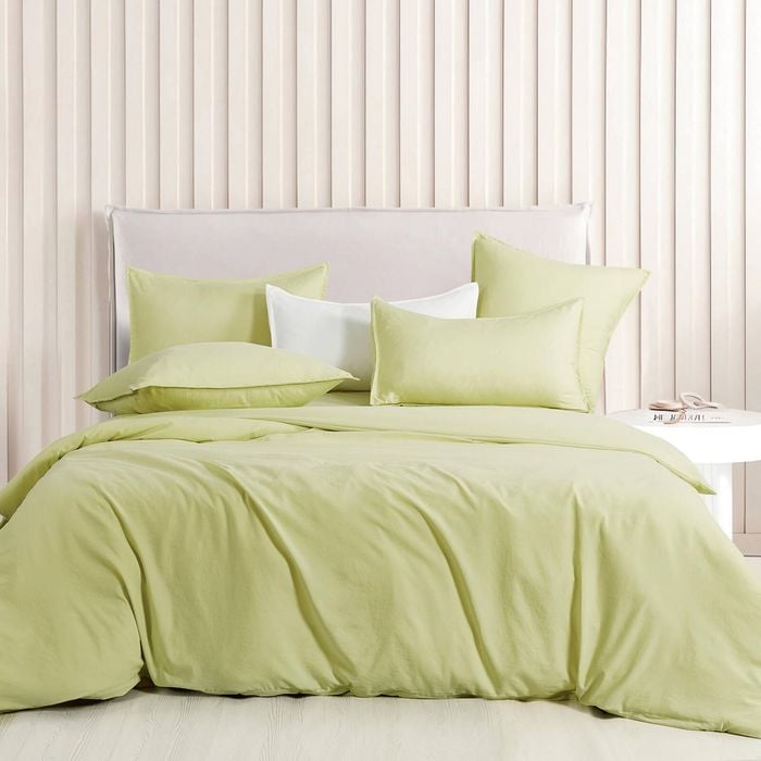 CleverPolly Vintage Washed Microfibre Quilt Cover Set - Lemon - Double