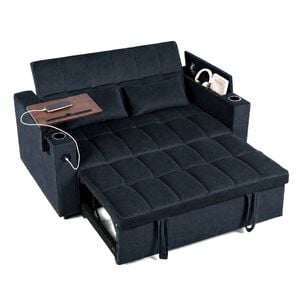 Advwin 3 in 1 Convertible Sofa Bed w/ Swivel Side Table Charging Station Adjustable Backrest & Storage Armrest Black
