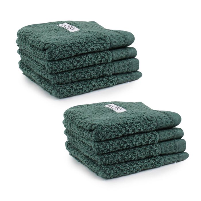 8pc Onkaparinga 30x30cm Cotton Avalon Bathroom Face Washers 550GSM Fir Green