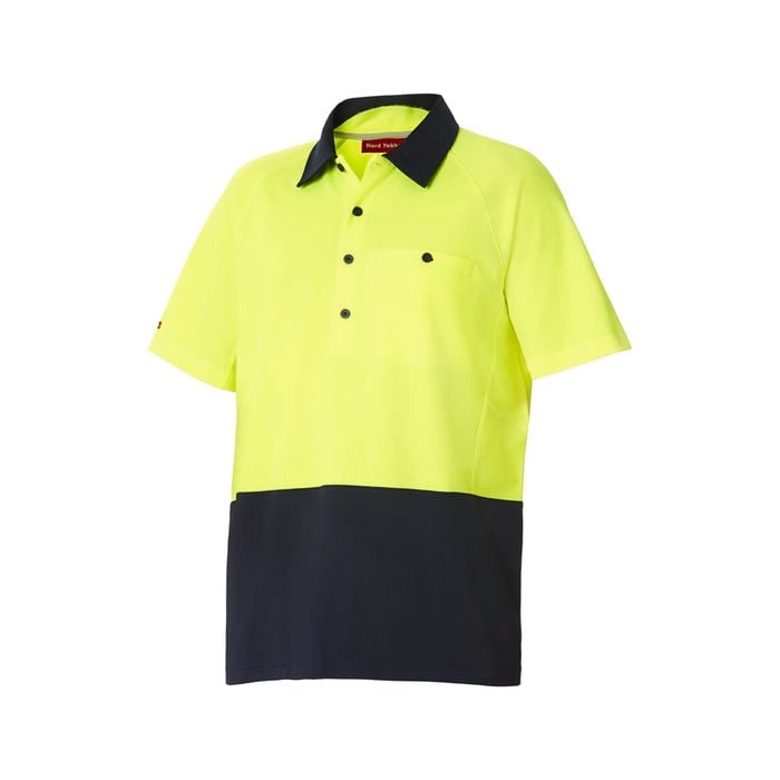 Hard Yakka Yellow / Navy Koolgear Hi Vis Short Sleeve Ventilated Polo - Size Medium