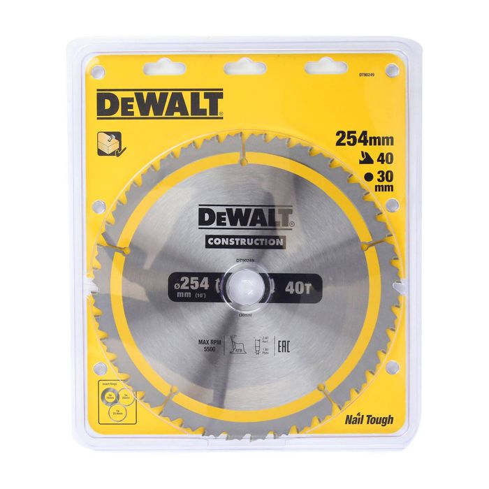 DEWALT 254mm x 40T 16/25/25.4/30mm Construction Saw Blade