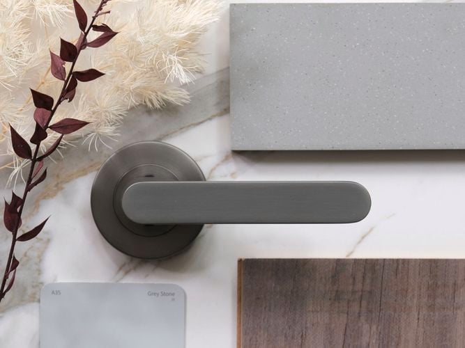 Netural
  tones with the Almeri in gun metal grey